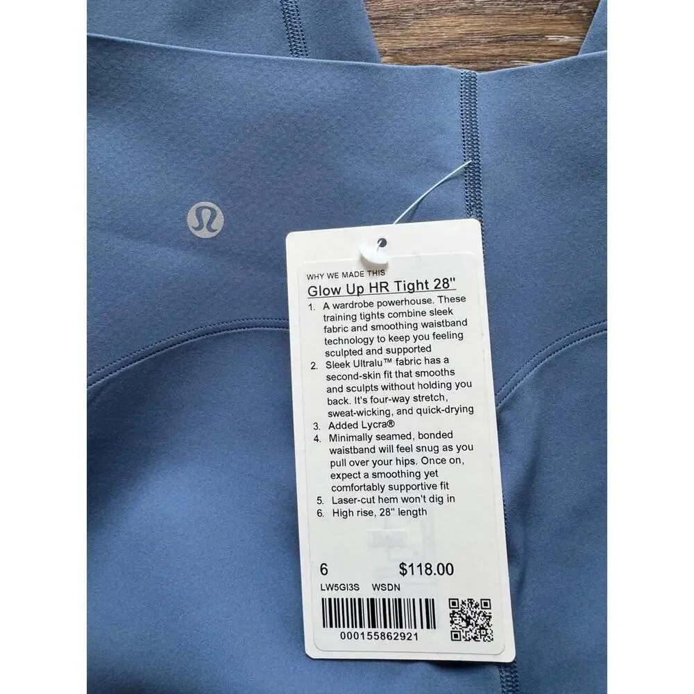 Lululemon Glow Up Tight High Rise 28” Washed Denim Size 6 NWT